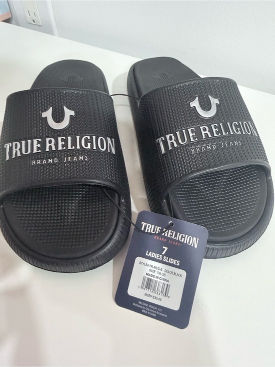 True Religion Shoes - True Religion Black Logo Slide Sandals for Men